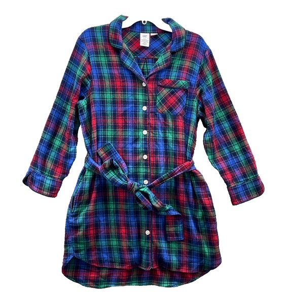 Lands' End Dresses & Skirts - Lands' End Flannel Shirt Dress Women Large Plaid Tunic Western Fall Outdoor Gorp